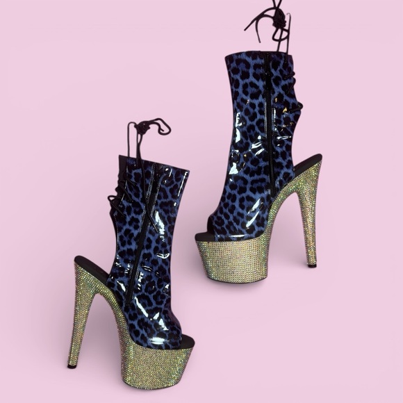 Leopard Print Platform Heels with Glitter Gold Accents